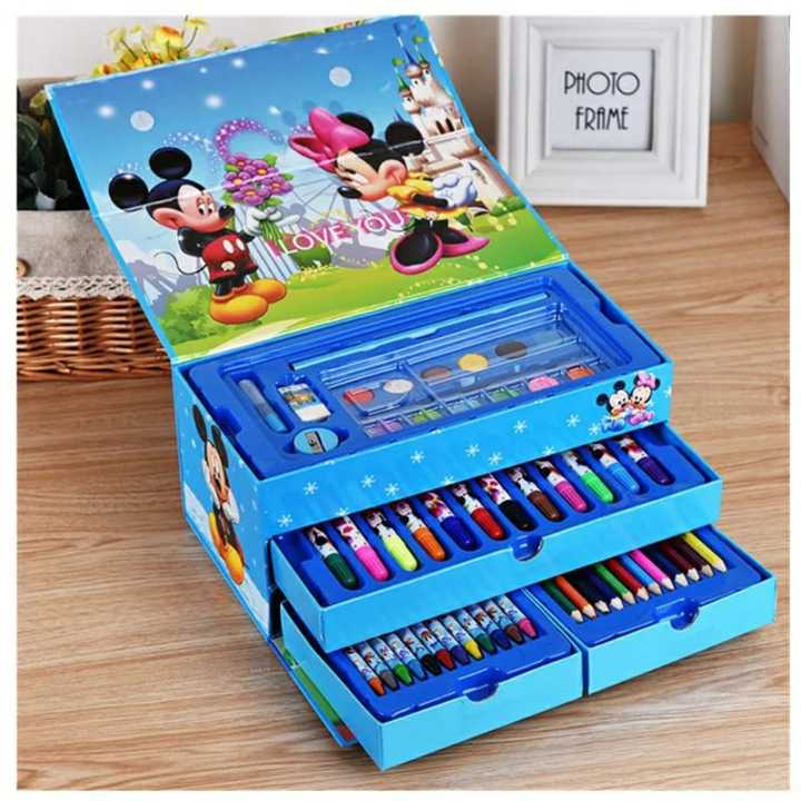 Multi Colour 54 Pieces Kids Art Artist Set in a Box with Drawers Pens Pencils Crayons Paints