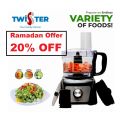 Twister Chopper –Home Appliances Meat & Vegetable Chopper 4 in 1 CC-4162 ( Heavy Duty Motor) Transparent Bowl is Safe and Reliable Kitchens Best Food Chopper - Vegetable Chopper/Mincer/Mixer/Blender. 
