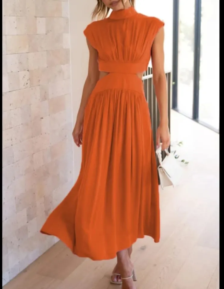 Summer Maxi Long Dress Women Hollow Out Elegant Party Dresses Short Sleeve A Line Dress Women s Long Beach Dress Turtle Neck Sleeveless Bodycon Maxi Dresses Orange S Daraz.pk