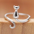 S925 Silver Color Cat Ear Finger Ring Open Design Cute Fashion Jewelry Ring for Women Young Girl Child Gift Adjustable Ring. 