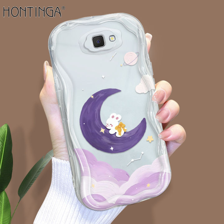Hontinga for Samsung J7 Prime Back Cover Purple Moon Clouds Phone Case Texture Wavy Edge Soft Mobile Cover