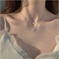 Flash Diamond Butterfly Double Necklace For Women Simple Design Crystal Elegant Wedding Jewelry Gifts. 