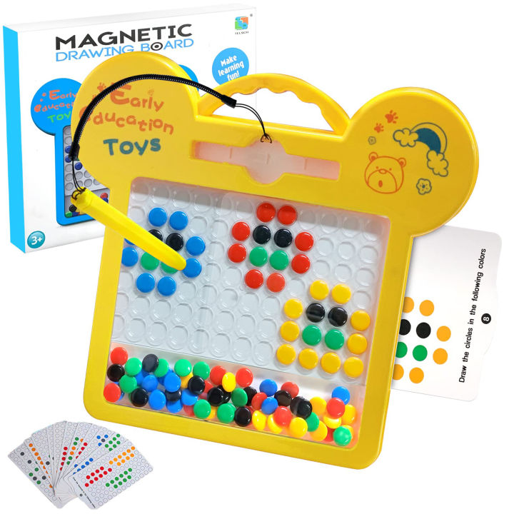 Magnetic Drawing Board for Kids 4-8 Toddlers 1-3 Magnetic Dots Board Dot Art Board Montessori Educational Preschool Toy Travel Essentials Magnets Doodle Board 9x8" with Magnetic Beads