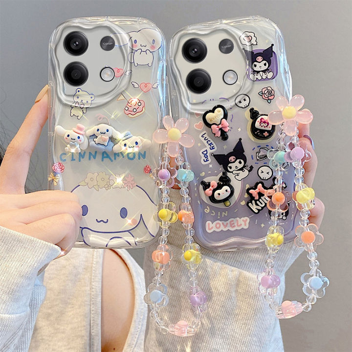 3D Kuromi Cartoon Phone Case For OPPO A38 A36 A35 A33 A32 A31 A52 A53S A54S A55 A56 A57 A58X With Wrist Chain Cute Bear Cover