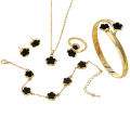 6pcs Jewelry Set, Brilliant Lucky Flower Jewelry Set, Acrylic Bracelet Bracelet, Clover Necklace, Ring, Earrings for Women. 