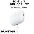 100% Original Dunspin AirPods Pro 5 Type C [DS-Pro5 ]ANC Analog noise cancellation Premium Version Gen 2 Airpods Pro 2 GPS Rename ANC DS-Air 5 Wireless Bluetooth Earphone With Wireless Charging [Music 5 hour on 1 hour charging][Free Case and Lanyard]. 