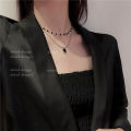 Double layered black diamond necklace ins style new simple light luxury high-end collarbone chain necklace. 