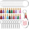 90 Pieces Acrylic Keychain Making Kit Clear Acrylic Keychain Blanks and Colorful Tassel Pendants for DIY Projects. 