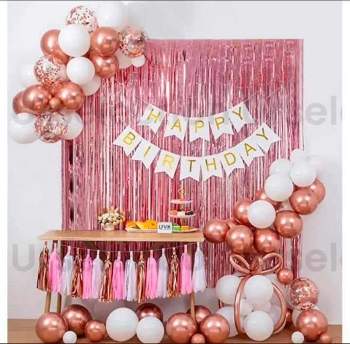 Happy Birthday Theme Set: Happy Birthday Banner,  Backdrop Curtain, Latex Balloons, Confetti Balloons, Birthday Accessories for Girls and Boys, Birthday party decoration and home decor, Happy birthday decoration