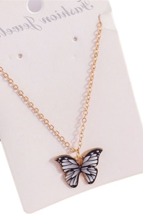 Cute white butterfly necklace for women gold color clavicle chain 2023 fashion female Korean choker jewelry