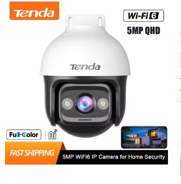 Tenda RH7L WCA 5MP UltraHD Outdoor Wireless Wifi6 IP Camera Mic/Audio AI Human Detection Tracking 360° FOV 30ft NightVision IP66