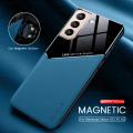 Relaxtoo For Samsung Galaxy S21 FE 5G Luxury Leather Cover Case Silicone Shockproof Car Magnetic Holder Case Car Magnetic Holder Leather Back Cover. 