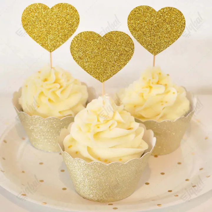 Pack%20of%206%20Heart%20shape%20Cupcake%20Toppers%20For%20Wedding%20Anniversary%20&%20Engagement%20Party%20Celebration%20in%20Gold%20-%20Image%202