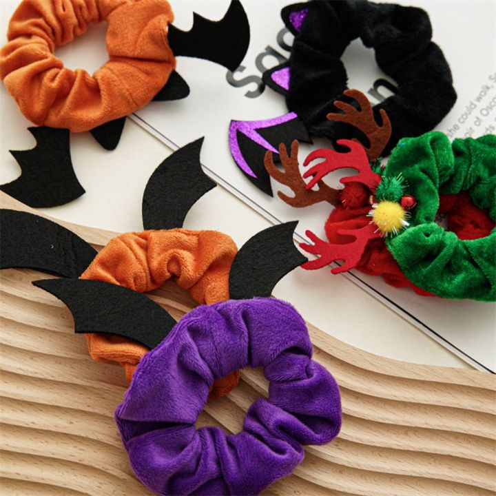 Plush Cute For Girls Cloth Bat Spider Antler Christmas Elastic Hair Bands Women Hair Rope Ponytail Holder Flannel Scrunchies