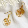 Round resin earring- golden color- golden foil flakes- handmade product- girls wear- Korean jewelry. 