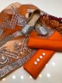 Decent Collection Net Gotta  Work Dupatta Along Qataan Silk Shirt & Trouser 3 Piece Dress  With Free Shoes. 