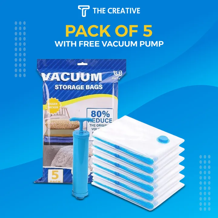 5-Pack Vacuum Storage Bags with Hand Pump – Space-Saving Compression Bags for Bedding & Clothes — Buy Online at Best Price in Pakistan on FlipcartPK