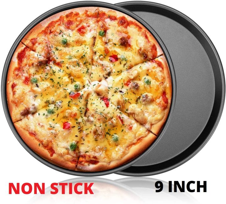 Ibrahim Mall 9 inch round shape Pizza Pan NonStick Carbon Steel Baking Pan, DIY Air Frayer Mould Accessories, Dishes Trays, Microwave Oven, Kitchen tools and Accessories, Pizza Maker Plate, Molding Pot