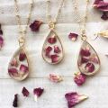 Rose Petal and Gold Foil Resin Bezels Pendants Neclaces. 