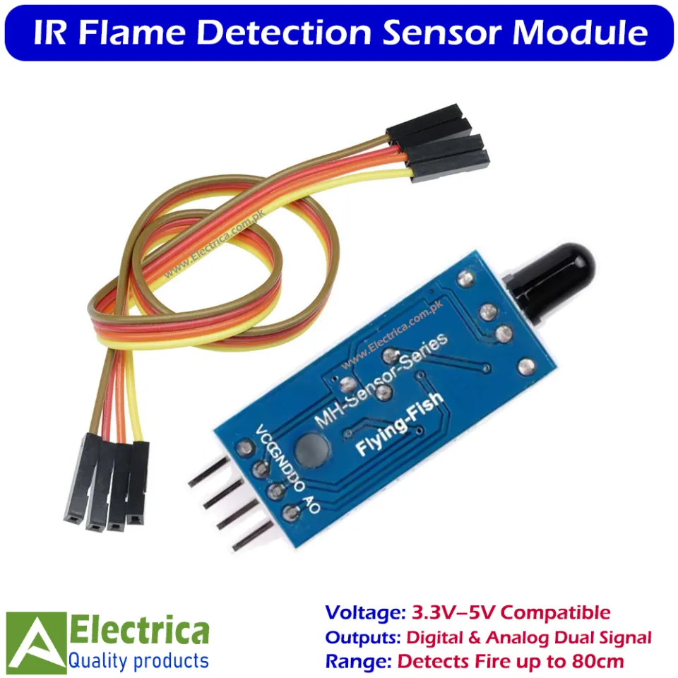 2-Pack 1-Channel 5V Flame Sensor Module With Relay – IR Fire Detection, 760–1100nm Wavelength, Adjustable Sensitivity, 60° Detection Angle, For Arduino Fire Alarm Systems