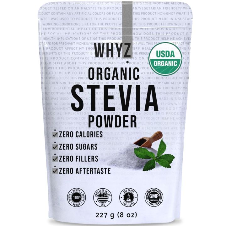 WHYZ Organic Stevia Powder, 500g, Pure Stevia Sweetener For Sugar Substitute, Zero Calorie Sweetener, Pure Stevia Powder No fillers, Pure Organic Stevia Powder for Keto Friendly Diet