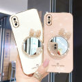 LECOMES for iPhone Xs Max Back Cover with Bowknot Makeup Mirror Luxury 6D Plating Shiny Phone Case Soft Silicone Square Mobile Cases Pouch for Girls Boys. 