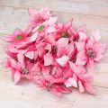 50 Pack Glitter Poinsettia Christ Tree Ornats 5Inch Artificial Silk Flowers Picks Decor Wreath Garland (Pink). 