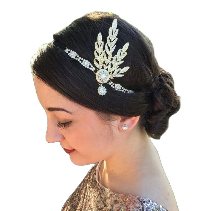 Vintage 1920s Great Gatsby Headband Flapper Girl Fancy Party Costume Hair Accessories Stone Pearl Bridal Headpiece