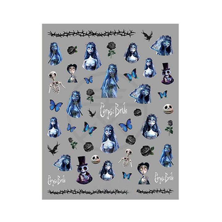 Nail Art Sticker Zombie Bride Patterns 5D Engraved Halloween 5D Relief Nail Art Water Sticker for Halloween
