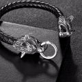 MKENDN Classic Animal Viking Double Dragon Wolf Head 316L stainless steel Men's Leather Bracelet Fashion Punk Jewelry Pulseras. 