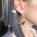 Pair Of Ear Cuff Butterfly Long 8 cm Chain Pin Tassel Silver Color Earrings For Girls & Women. 