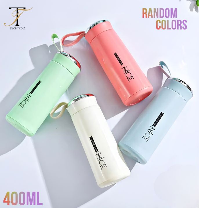 Premium NICE 400ml Glass Water Bottle - Insulated for Ultimate Freshness - Perfect for School, Gym, and Office Use - Durable Glass/Plastic Hybrid Construction - Leakproof Design - Stay Hydrated in Style
