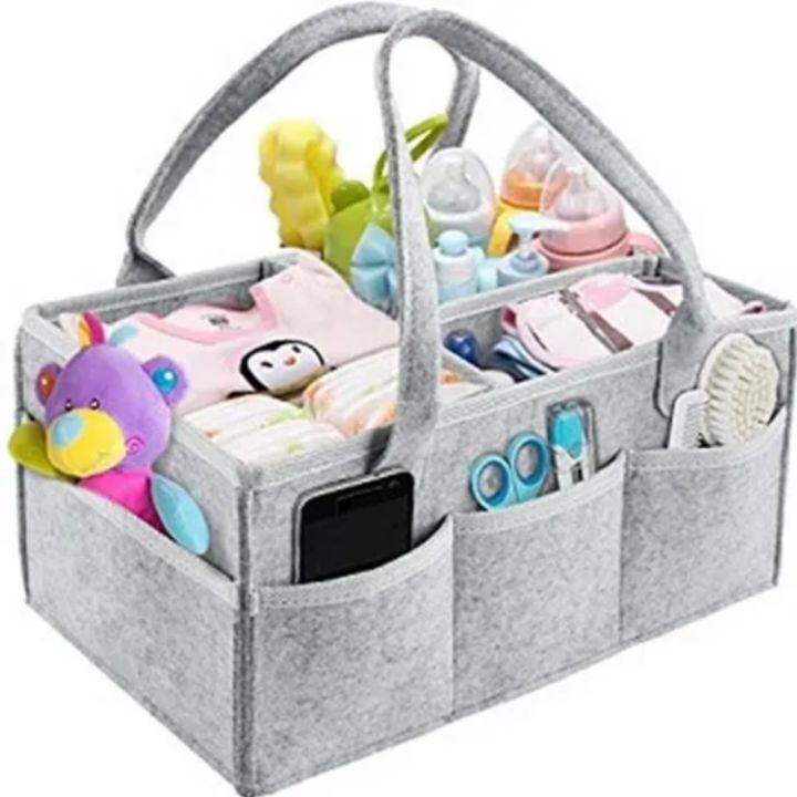 Baby Diaper bag Caddy Organizer for baby diapers, dress, toys & baby accessories Foldable Felt Storage Bag with Multi Pockets and Flexible Compartments, Portable Car Travel Organizer for Changing Nappy, Wipes, Newborn Shower Gift