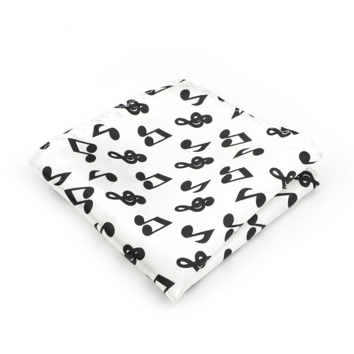【wenfangdianpu】Notes Guitar Funny Cartoon 23cm Polyester Pocket Square Business Tuxedo Men Suit Handkerchief Gift Accessory