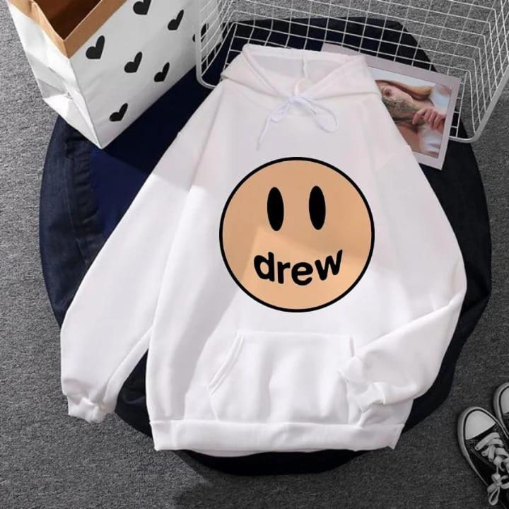 Drew White Fleece Full Sleeves Pull Over Kangaroo Hoodie