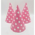 BABY PINK POLKA DOT BIRTHDAY CAPS ( PACK OF 10 PAPER CAPS ). 