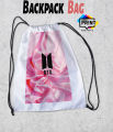 Bts Pink Aesthetic Holographic Logo Drawstring bag. 