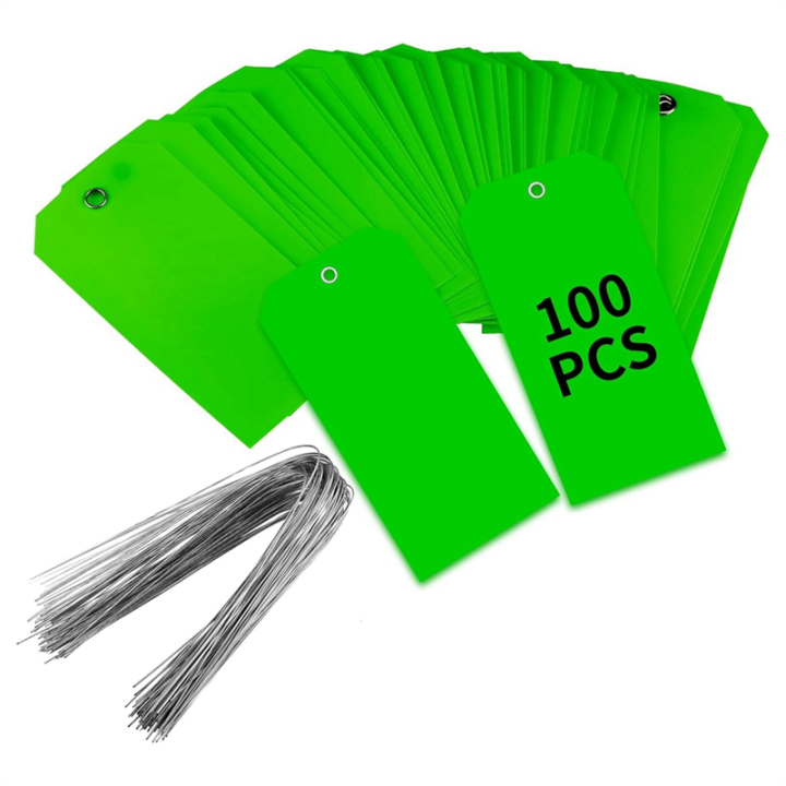 100 Pieces 4 3/4Inch X 2 3/8Inch Plastic Shipping Tags with Wires Blank Labeling Tags Waterproof Hang Tags Durable