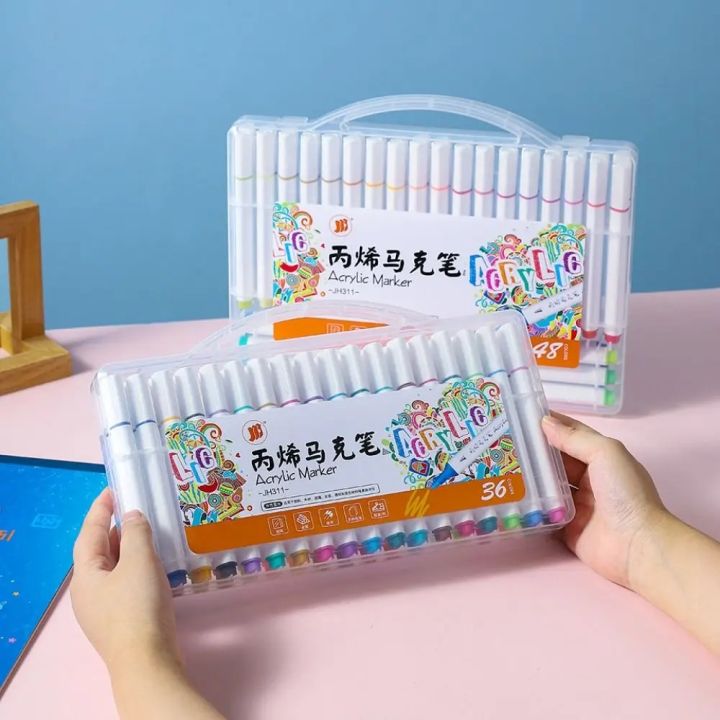 Acrylic Marker Set - 12/24/36/48 Colors Non-Toxic Art Pens for Graffiti, DIY Crafts & School Projects - Versatile Markers for Fabric, Glass, Paper, and More