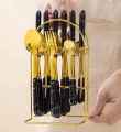 24 Piece GOLDEN Hanging Cutlery Set & Holder/Stand, Elegant Life Cutlery Set, Stainless Steel and Mirror Polishing Dinnerware Sets, Multifunctional Use for Home and Kitchen. 