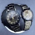 EPLAZA Pack Of 2 New Design-Black Stainless Steel Analog Stylish Couple Watches. 