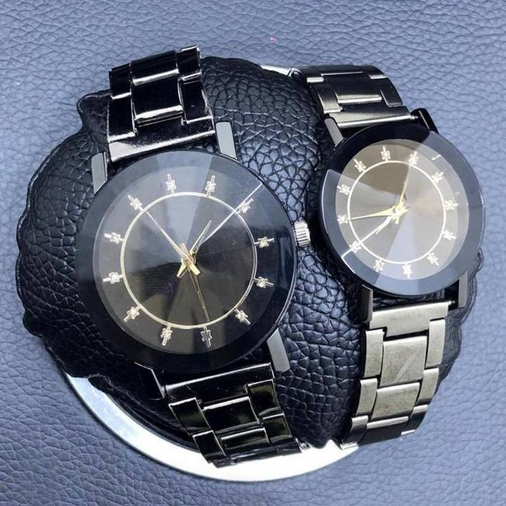 EPLAZA Pack Of 2 New Design-Black Stainless Steel Analog Stylish Couple Watches