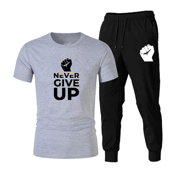 Never give up gym shirts trousers for men