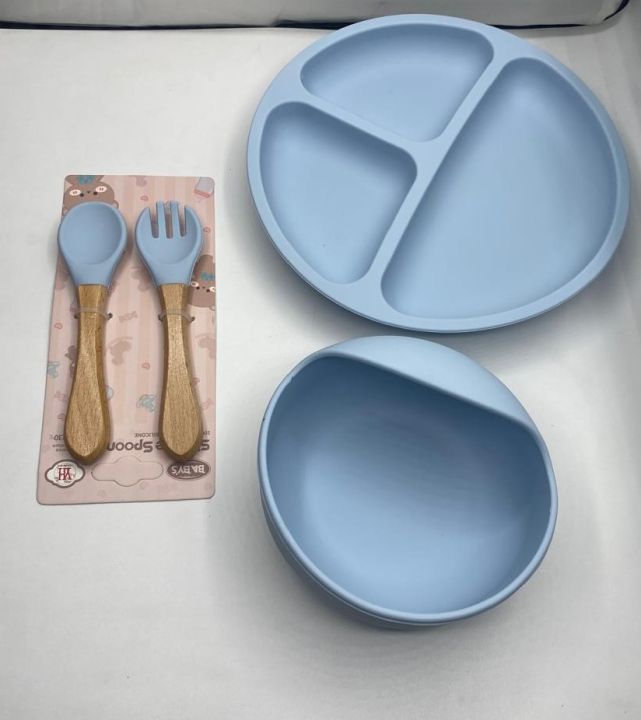 4pcs/set, 100% Silicone Baby Feeding Set 4 in 1, Silicone Divided Suction Plate, Led Weaning Set, Plates And Utensils Set, Tableware, Plate And Spoon, Christmas, Halloween And Thanksgiving Gifts - BPA Free