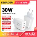 Essager 30W USB Type C Charger Quick Charge 3.0 For iPhone 14 Samsung Xiaomi 3 Port Multi Plug Wall Mobile Phone Fast Charging. 