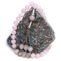 Natural Rose Quartz Stone Tasbih 33 beads Muslim women men rosary | Islamic Prayer tasbeeh with Metal fancy Chain & Gift Box. 