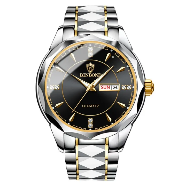 Stainless%20Steel%20Waterproof%20Watch%20Men's%20Gold%20Luminous%20Dual%20Calendar%20Korean%20Version%20Quartz%20Wrist%20Watch%20-%20Image%202