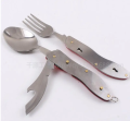 Multi-function Outdoor Camping Picnic Tableware Stainless Steel 4 in 1 Folding Spoon Fork Knife&Bottle Opener set cookware set. 