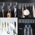 6 Hooks Transparent Wall-Mounted Nail-Free Strong Self Adhesive Door Wall Hanger Hook Heavy Load Rack for Kitchen Bathroom. 