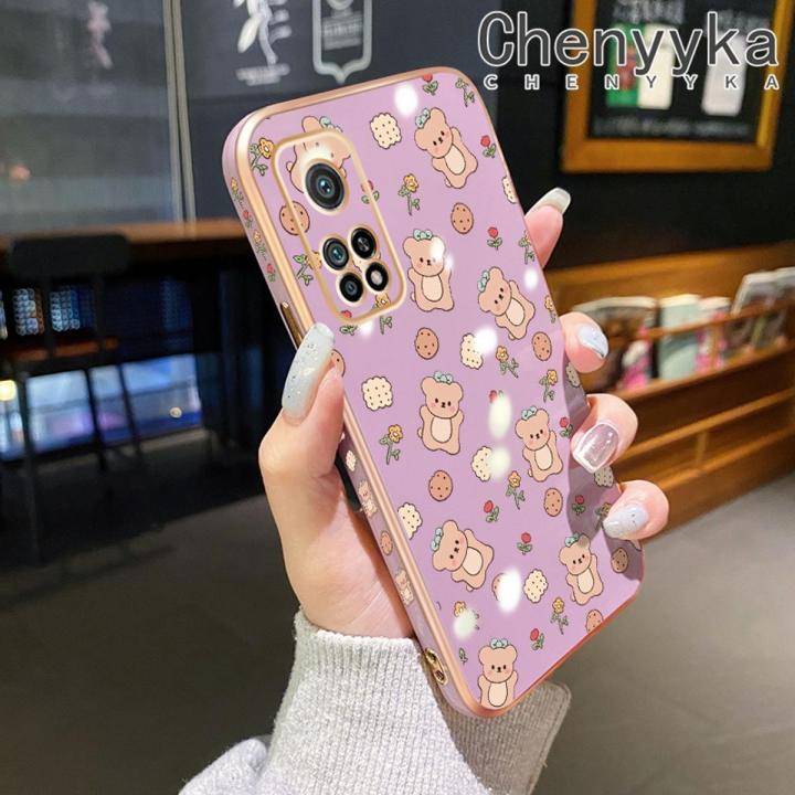 chenyyka For Xiaomi MI 10T 10T Pro Redmi K30s Case Cartoon Cute Little Bear Pattern Thin Luxury Plating Phone Case Side Edge Pattern Shockproof Softcase Full Cover Camera Lens Protection Cases